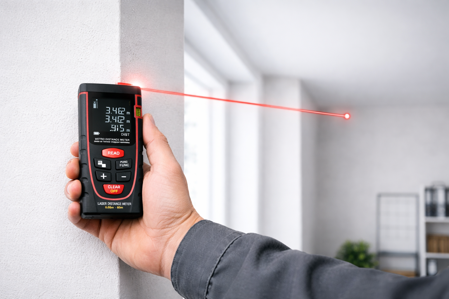 Misurazione con metro laser su parete interna